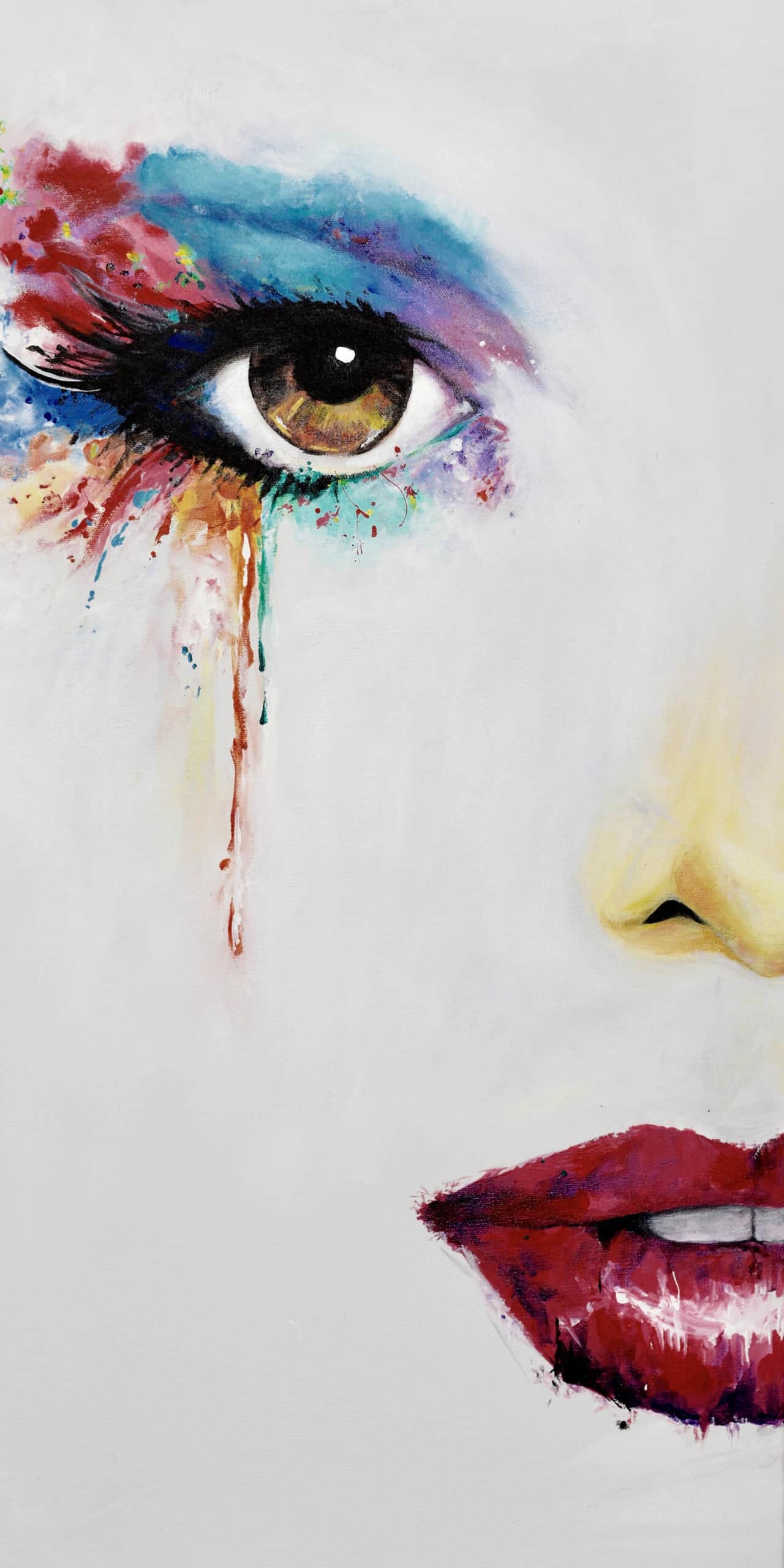 Colorful Facial Artwork Abstract Painting of Eye and Lips