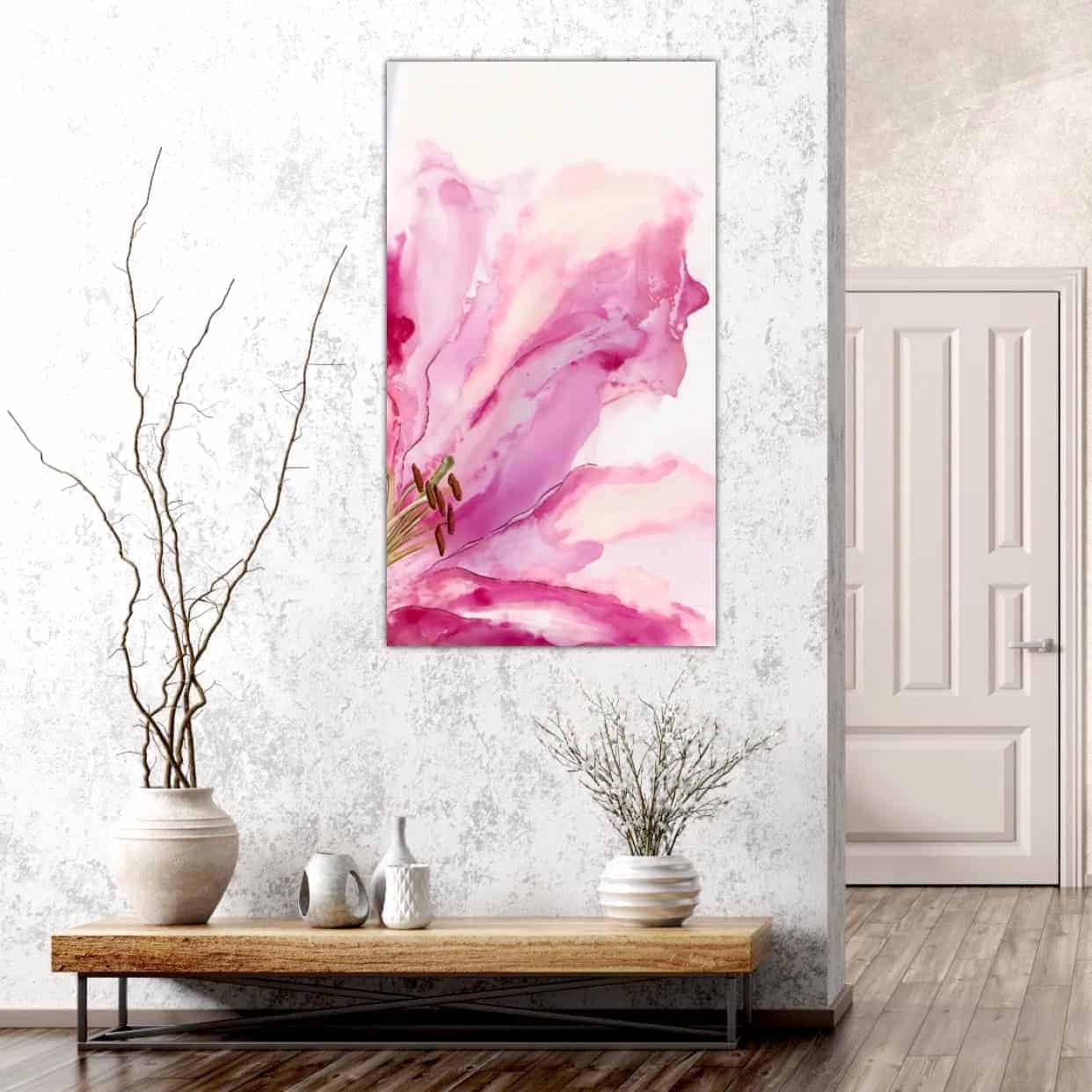 Abstract Alcohol Ink Painting of Lily Hanging on Wall in Home