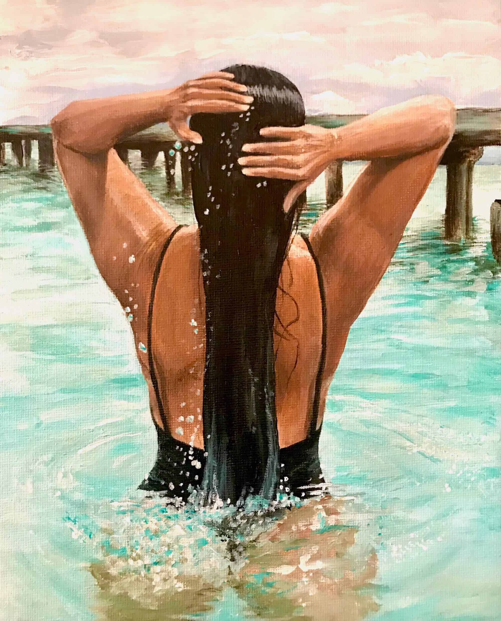 Painting of a Female Figure in Water Wall Art 
