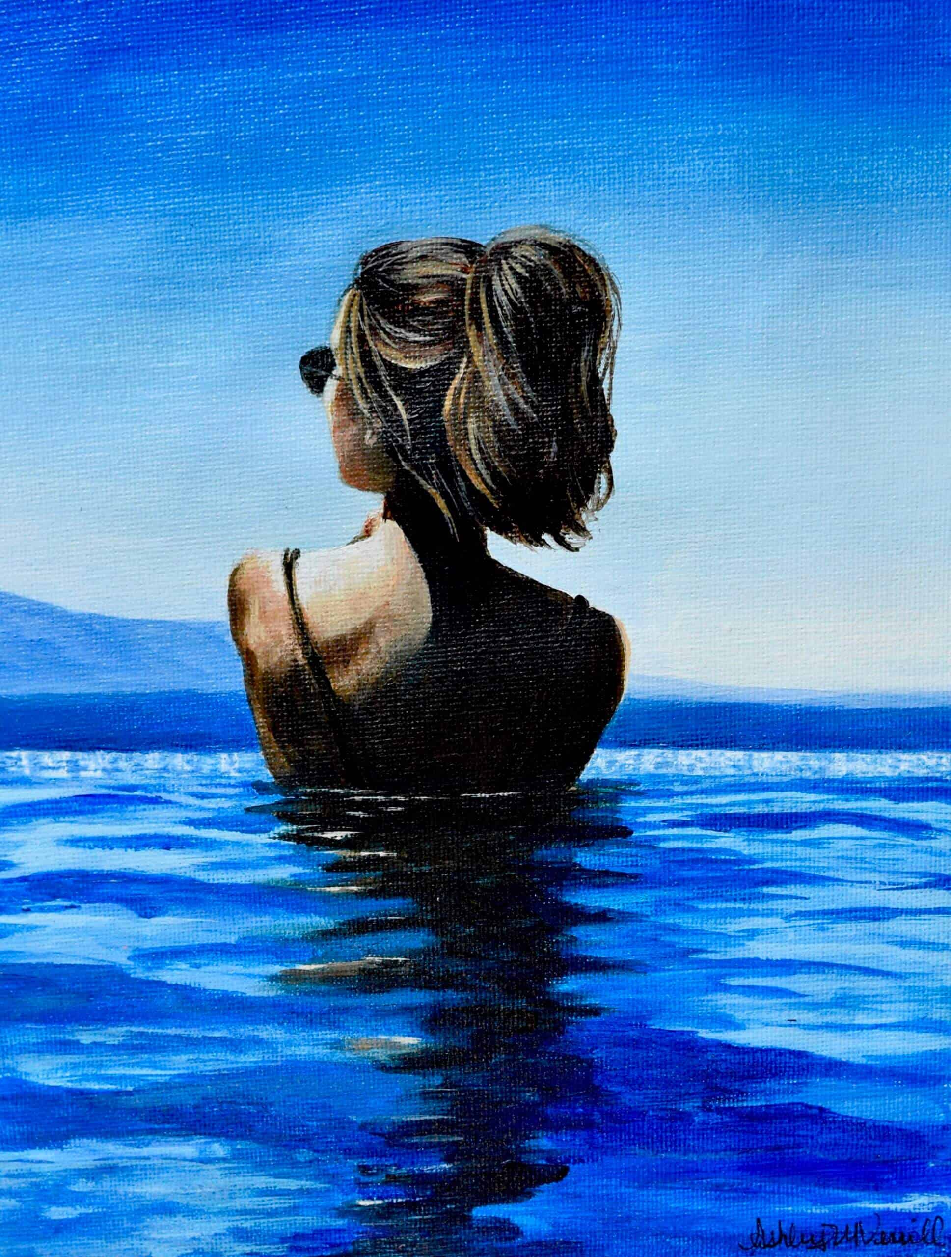 Portrait of Female Figure Body Art Reflecting in Water