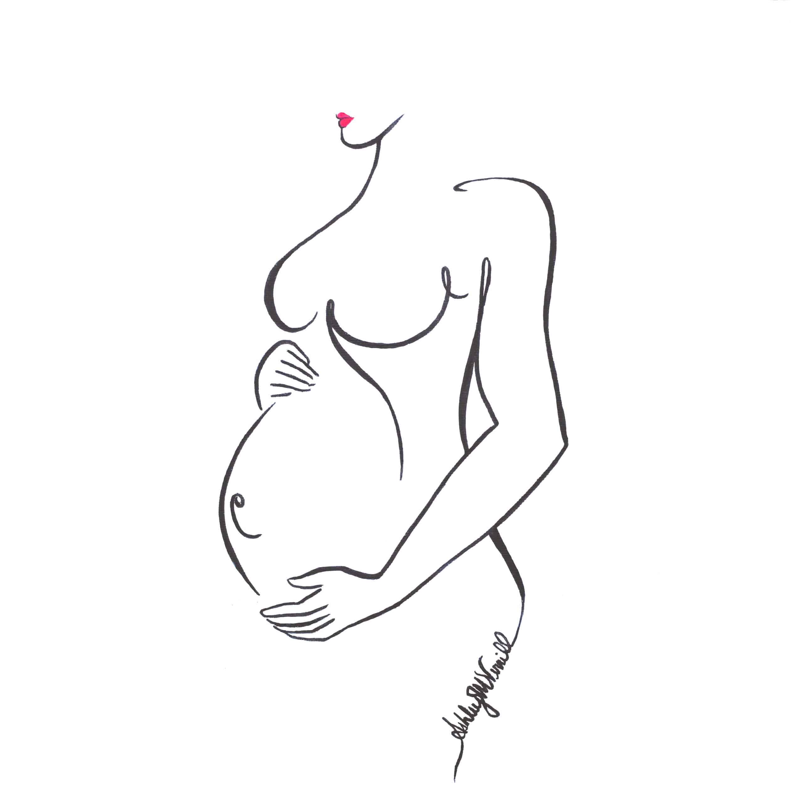 Minimalist Line Art Female Figure Pregnant Belly