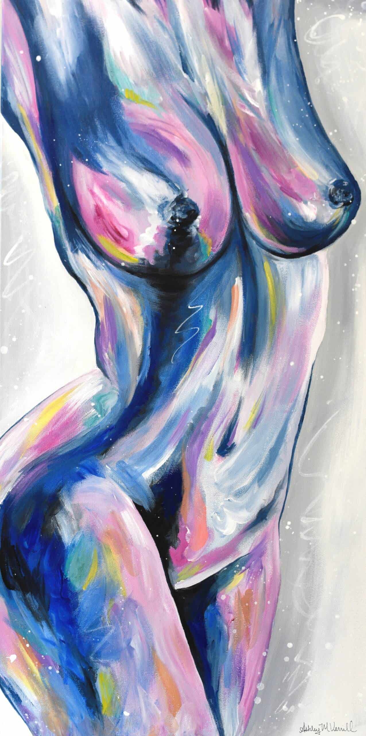 Female Figure Painting with Abstract Use of Colors and Lines