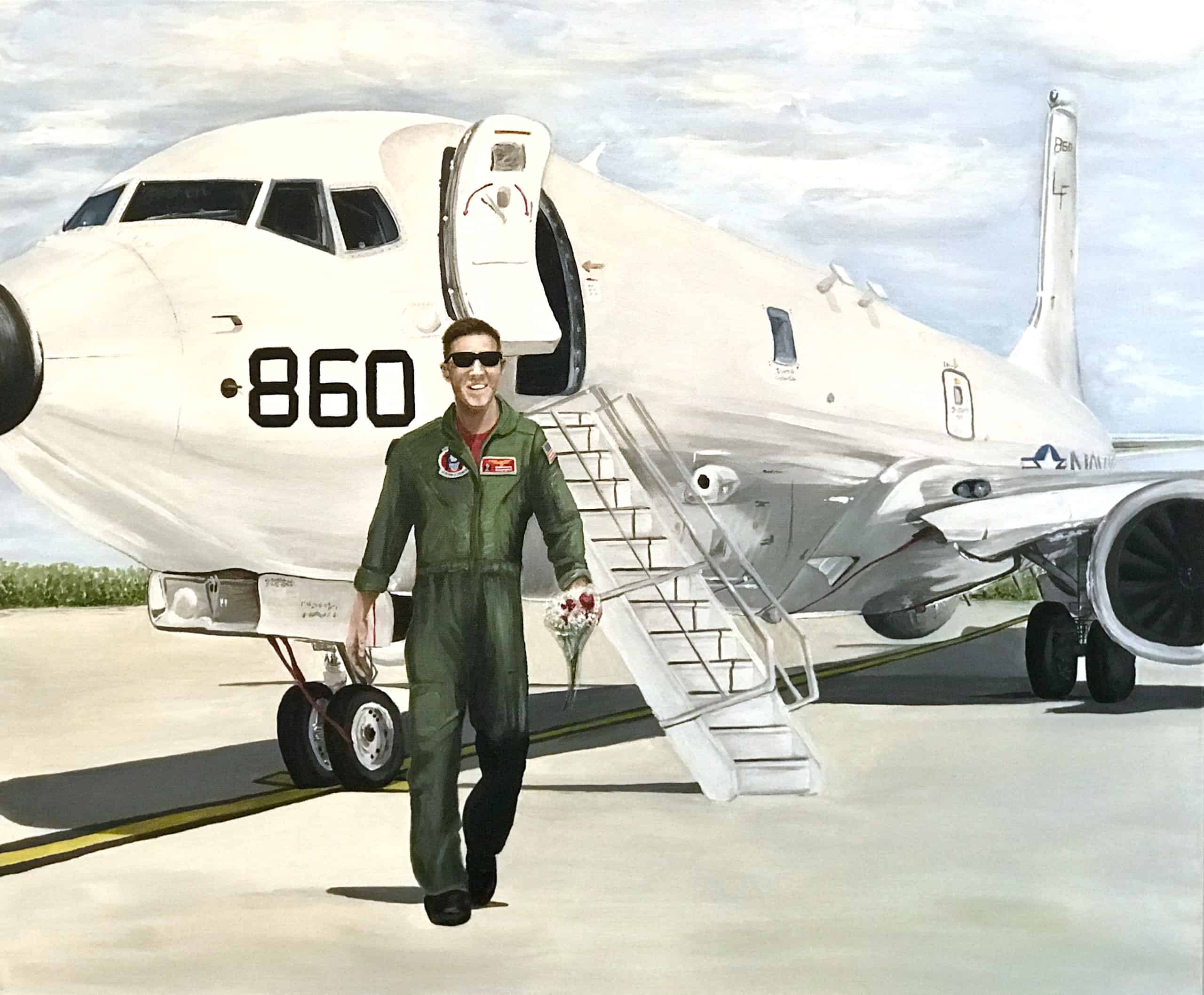 Painting of Military Pilot Returning Home from Deployment