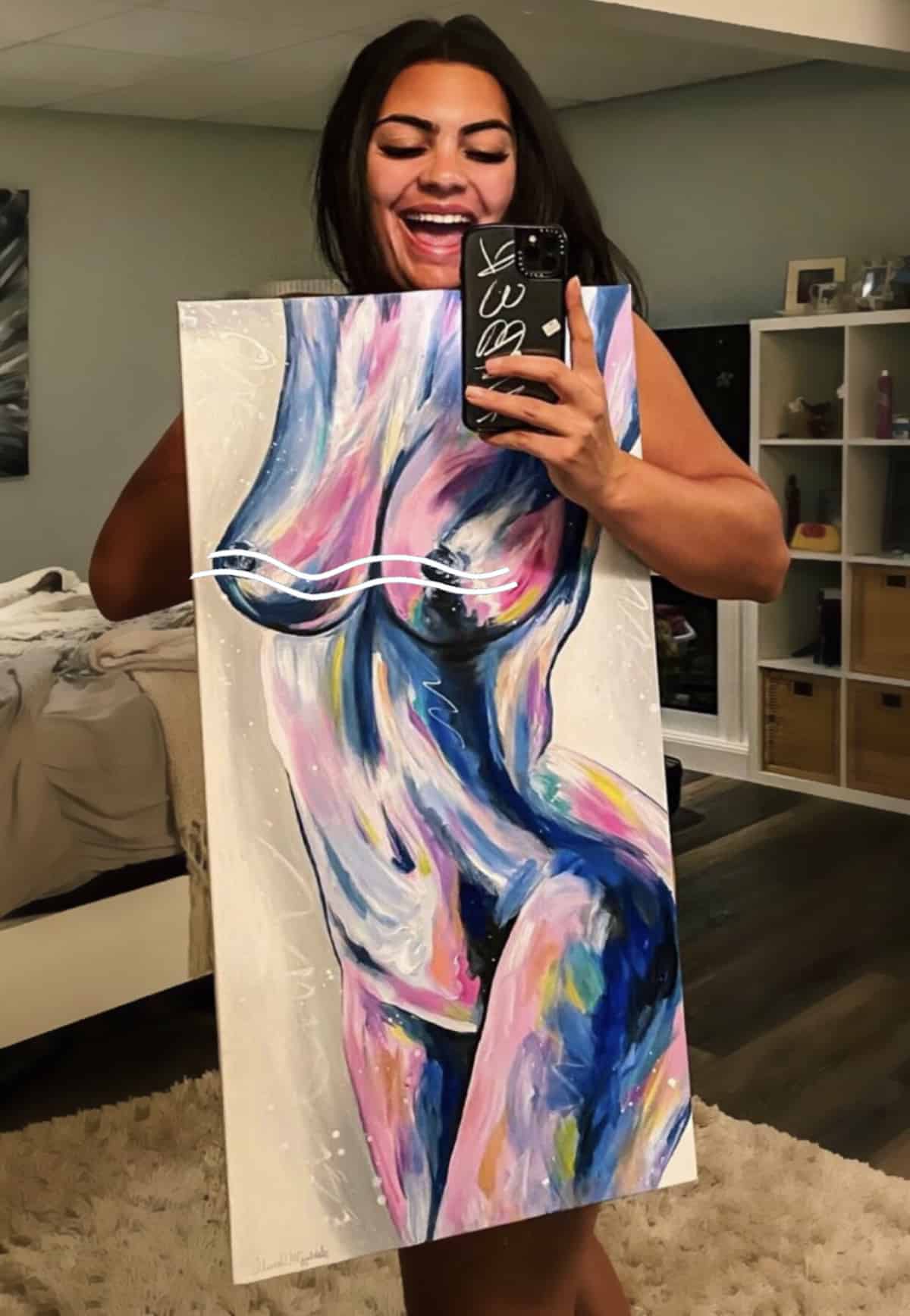 Art Customer Posing With Painting Female Body Art