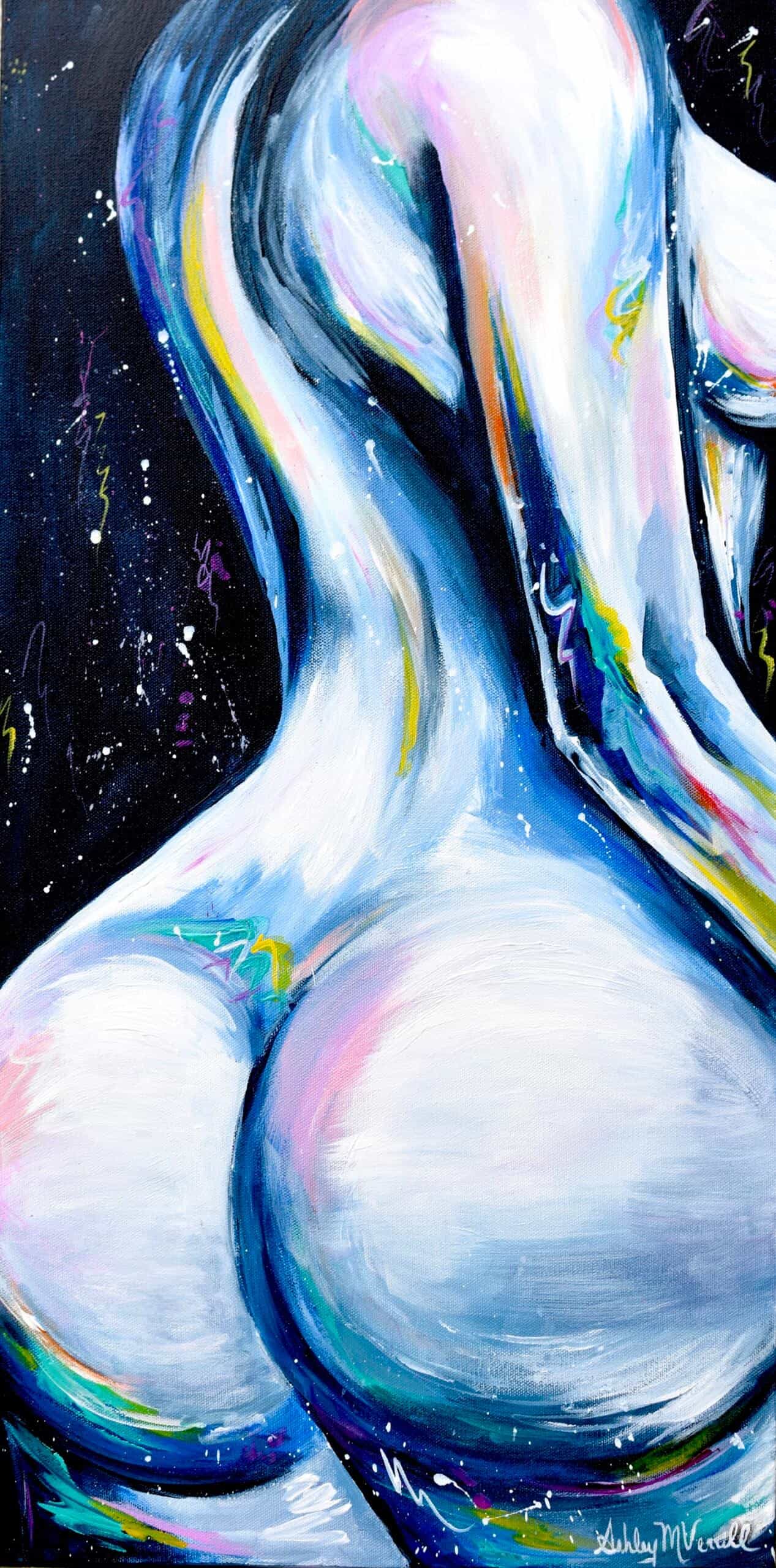 Colorful Painting Highlighting Backside of Female Figure